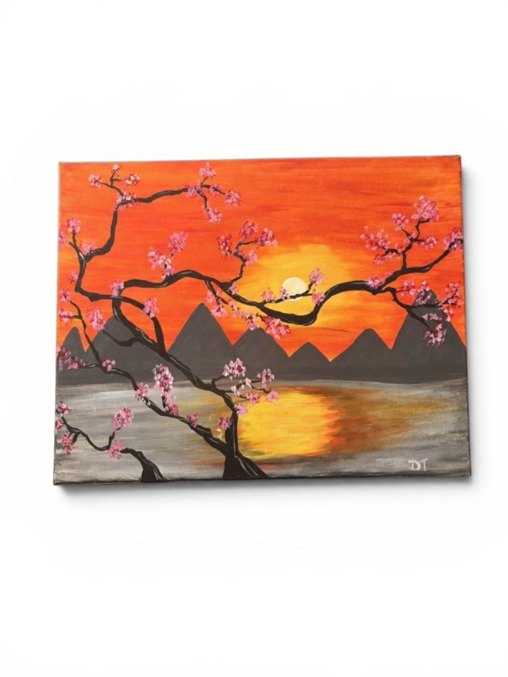 Cherry Blossom Sunset Canvas Art - 20” across 16” length